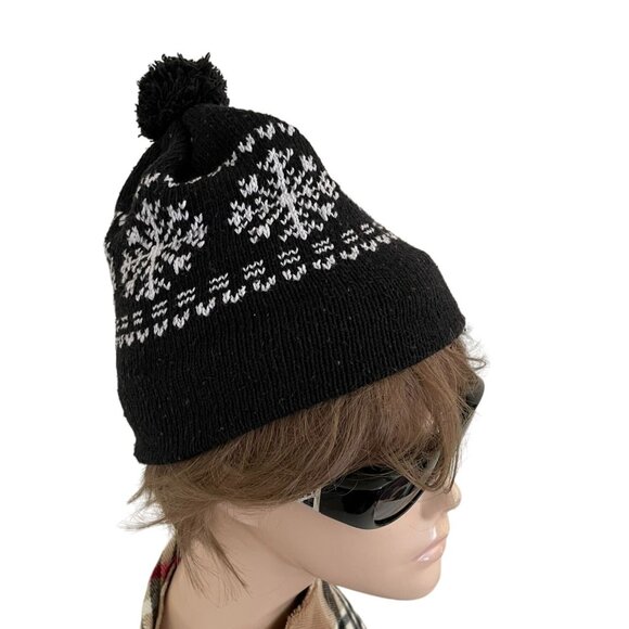 Snowflake Knit Kids Beanie With Pom Pom Fully Lined - Picture 3 of 10